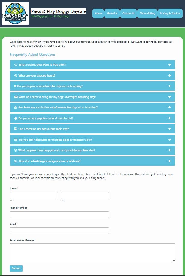 Paws & Pay Website Contact