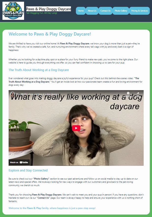 Paws & Pay Website Home